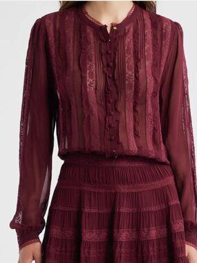 LoveShackFancy lvynne Lace & Ruffle Detail Button-Up Shirt